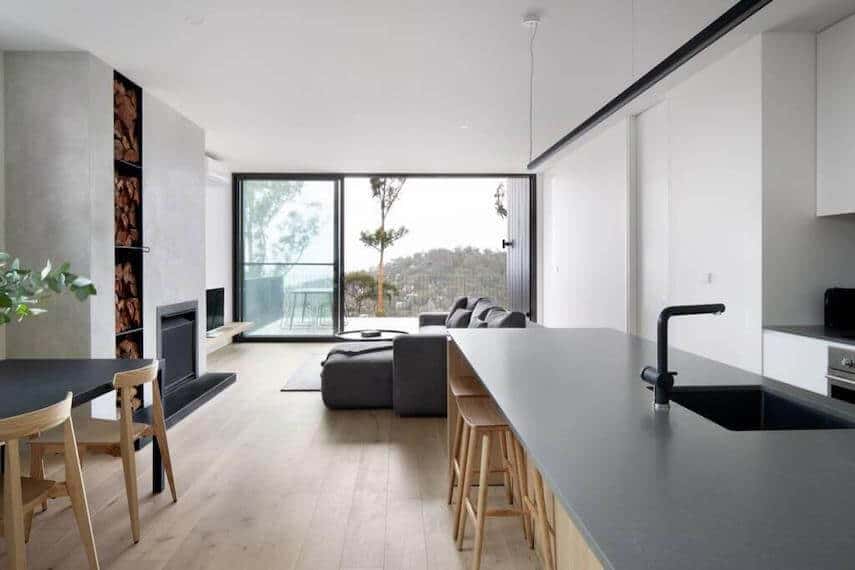 Open pan living room and kitchen of Wye Up Holiday Home in Wye River